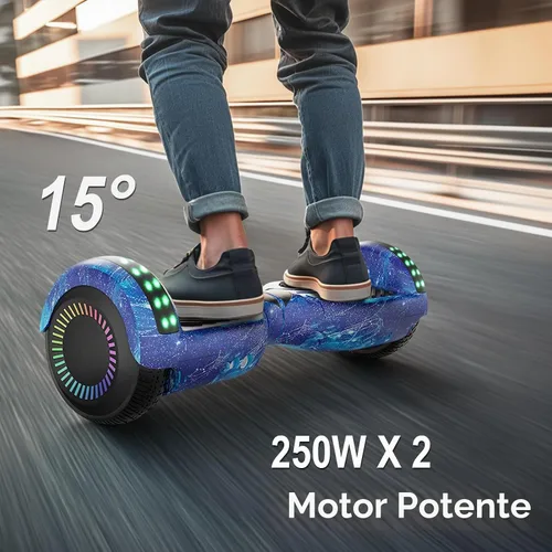 Vista 6 de Kids Scooter with Bluetooth Speaker & Corlorful LED Lights, Dual 250W Motor 7.5 Mph Speed, Gifts for All Ages Azul Galaxia
