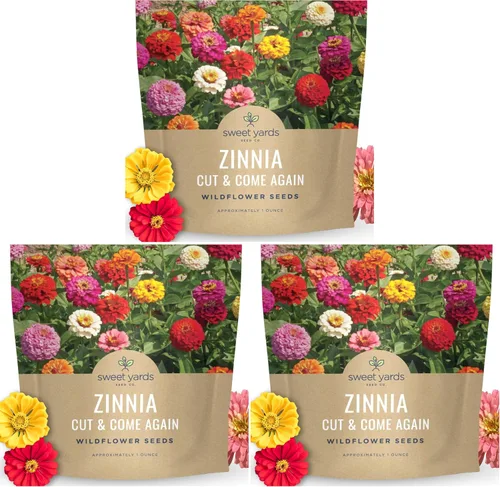 Vista 9 de Zinnia Cut & Come Again Mix - Paquete grande de 1 onza - 4,000 semillas de flores para plantar - Zinnia elegans