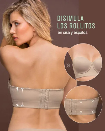 Vista 3 de Leonisa Sujetador largo sin tirantes de cobertura completa con aros - Sujetadores alisadores de espalda para mujer