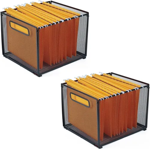 Vista 9 de SETTFRFE Organizador de Carpetas Colgantes de Tamaño Carta, Caja de Archivos Colgantes de Malla Metálica, Cestas de Archivos de Oficina, Negro