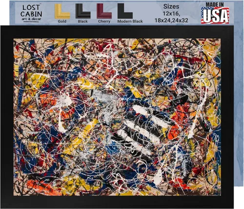 Vista 13 de Ritmo de otoño de cabaña perdida por Jackson Pollock Impresión en marco plano negro Reproducción de pintura de obras de arte fino Póster