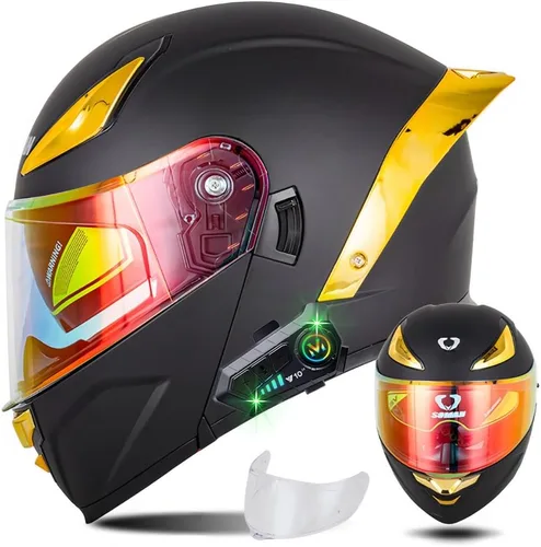Vista 14 de Casco modular de motocicleta con Bluetooth, casco de motocicleta abatible de cara completa para hombres y mujeres con visera tintada y transparente