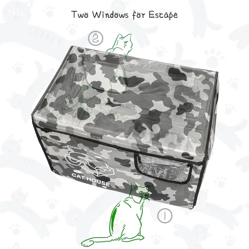 Vista 3 de Casa indestructible para gatos al aire libre con puerta de escape de dos caras, aislada y 100% impermeable, exterior resistente a la intemperie