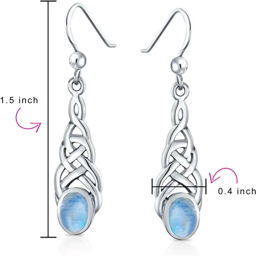 Vista 3 de Pendientes colgantes de topacio azul púrpura amatista piedra lunar oval amor irlandés nudo celta para mujeres adolescentes .925 plata esterlina