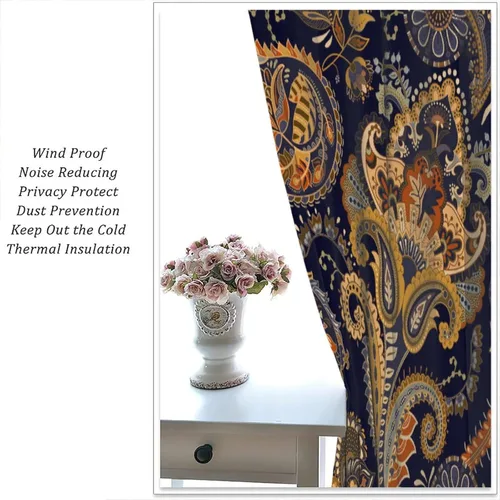 Vista 153 de Cortinas opacas con estampado de flores de cachemira, estampado de cachemira sobre fondo blanco, para decoración del hogar, cocina, restaurante