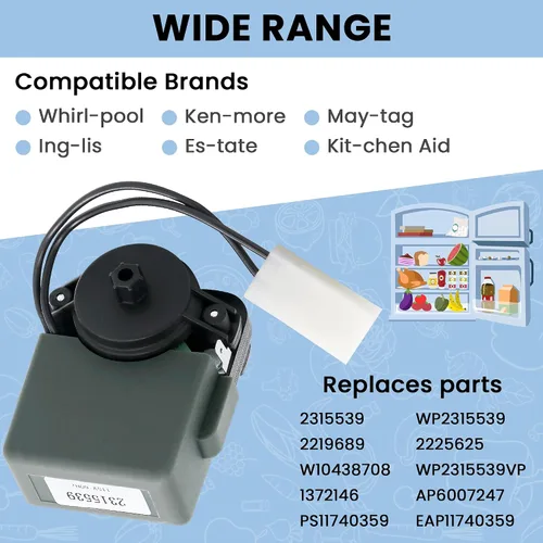 Vista 3 de Motor de ventilador evaporador de refrigerador 2315539 de AMI PARTS - 115 V, 60 Hz - Reemplaza WP2315539 2219689 2225625 W10438708 AP6007247