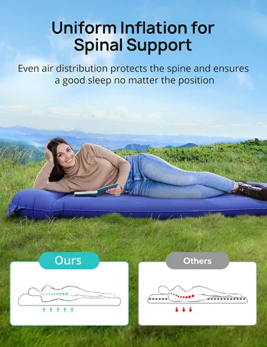 Vista 4 de Colchoneta de dormir para camping, de 5.5 pulgadas de grosor extra, colchoneta inflable ultraligera con almohada con bomba de pie integrada, colchón