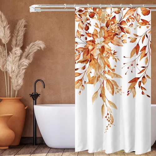 Vista 122 de Tititex - Juego de cortinas de ducha de eucalipto negro, hojas de acuarela gris en la parte superior, con decoración floral de baño, 60 x 72