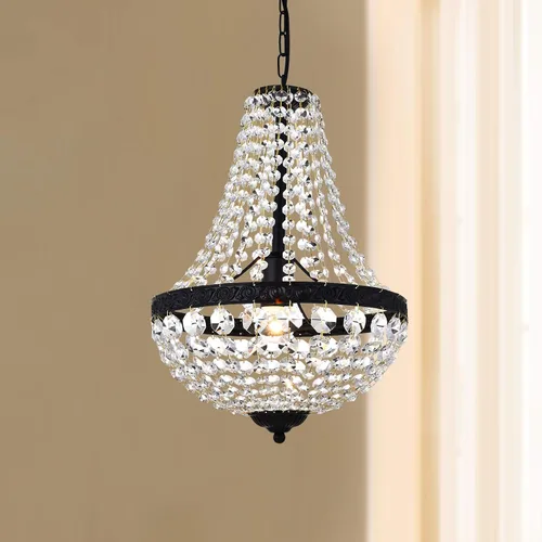 Vista 2 de Bestier Moderno imperio francés con acabado negro de granja, lámpara colgante de cristal de granja, lámpara LED de techo, lámpara de comedor, baño