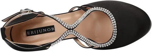 Vista 3 de ERIJUNOR Zapatos de boda nupciales de satén con plataforma y correa de tobillo para mujer