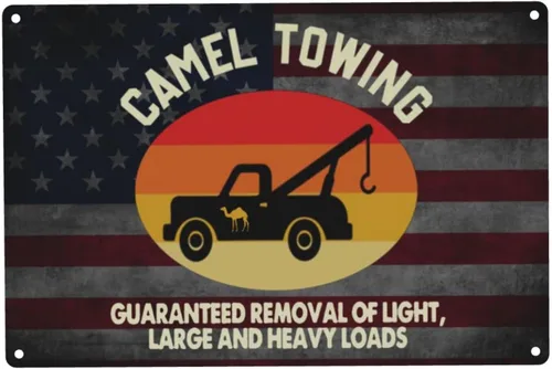 Vista 7 de Cartel de metal para pared con texto en inglés "Camel Towing When It'S Wedged In Tight We'Ll Pull It Out (12 x 8")