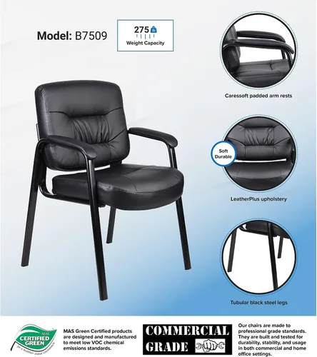 Vista 3 de Boss Office Products Silla de invitados de LeatherPlus con respaldo medio ejecutivo en negro