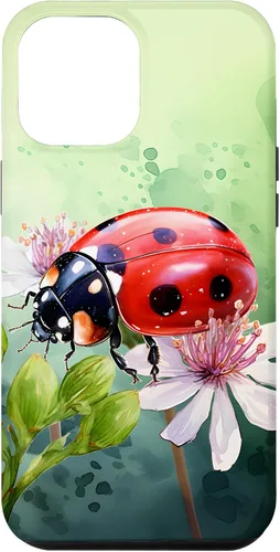 Vista 25 de Funda para iPhone 16 con diseño de mariquita en flores, color verde