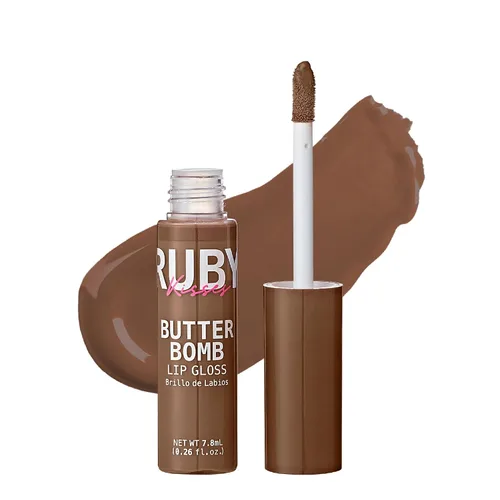 Vista 25 de Ruby Kisses Brillo de labios Butter Bomb Gloss, brillo de labios no pegajoso, vitamina E, tono natural desnudo, maquillaje de labios - 7.8mL