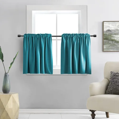 Vista 19 de DONREN Cortinas Cenefas de 20 pulgadas de largo - 2 paneles opacos aislantes térmicos pequeñas cenefas de cortina para baño con bolsillo para barra