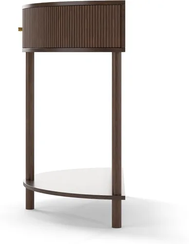 Vista 4 de Knocbel Mesa consola Half Moon con puerta con patrón de ondas, mesa auxiliar de sofá semicírculo con 2 cajones de almacenamiento y estante inferior
