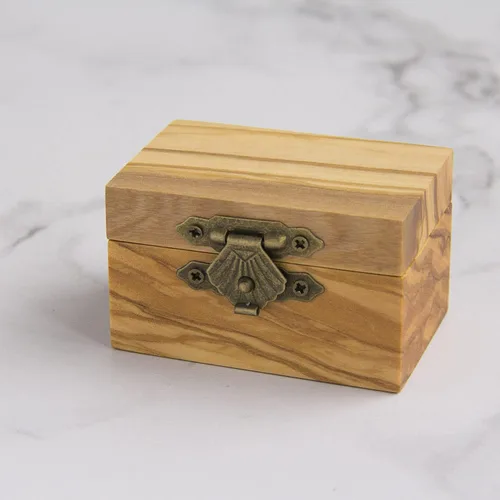Vista 3 de Caja de anillo de compromiso de madera rústica Caja de anillo de madera maciza de olivo para almacenamiento de anillos de boda de propuesta