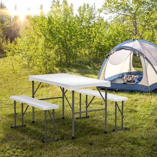 Vista 8 de VINGLI Juego de mesa de picnic con 2 bancos, juego de sillas de mesa de campamento de 6 pies, material HDPE resistente con marco de metal, muebles