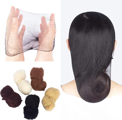 Vista 5 de WeKen Red de pelo invisible con borde elástico para mujeres, servicio de alimentos, ballet, moño, dormir, embalaje individual, 20 pulgadas Negro