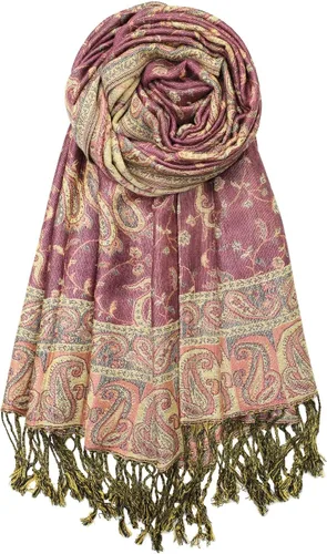Vista 7 de Achillea Bufanda suave y sedosa reversible con flecos y estampado de cachemira