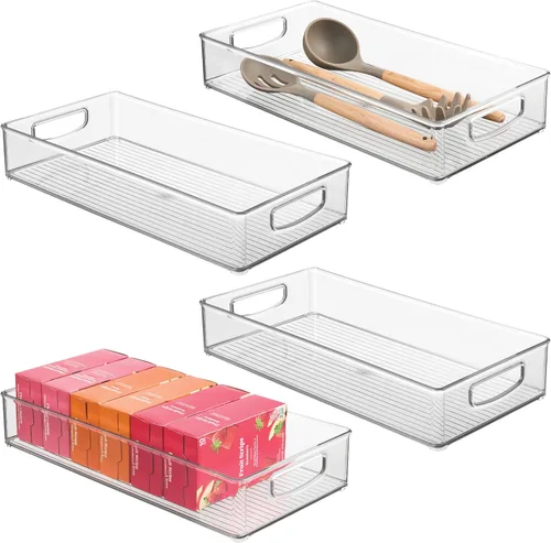 Vista 11 de iDesign Contenedor de almacenamiento transparente extra largo delgado Organizador estrecho, apilable, de cocina o despensa