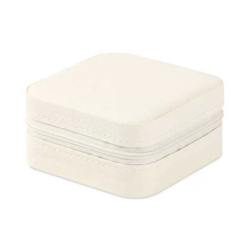Vista 2 de Mini joyero portátil de viaje de cuero para joyas de anillo organizador caja de regalo de almacenamiento para niñas y mujeres (blanco).
