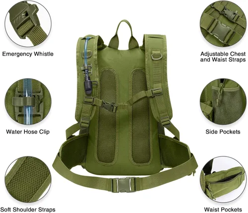 Vista 7 de CVLIFE Mochila táctica de hidratación con vejiga de agua de TPU de 3 L, mochila de senderismo de 22 L para hombres y mujeres, mochila de agua Molle