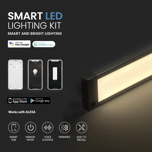 Vista 2 de EShine Paquete de 3 luces LED regulables inteligentes negras de 7 pulgadas para debajo del gabinete, compatible con Alexa, Google, blanco cálido