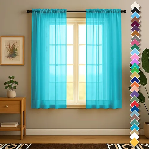 Vista 44 de YHSF Cortinas traslúcidas – Juego de 2 paneles para decoración del hogar – Elegantes cortinas de gasa sólida con bolsillo para barra