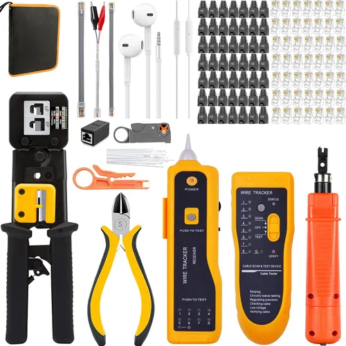 Vista 3 de LEATBUY RJ45 Crimping Tool Kit for CAT5/CAT6 ethernet Pass Though Professional Network Crimper Wire Connector Stripper Cutter, Computer Maintenance