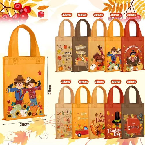 Vista 3 de Abbylike 30 bolsas de regalo para el día de Acción de Gracias, bolsas de regalo de otoño no tejidas, bolsas de regalo de fiesta de Acción de Gracias