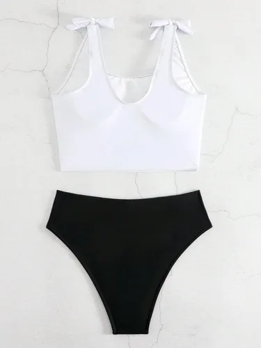 Vista 2 de SOLY HUX Women's Tankini Set Letter Graphic Tie Shoulder Bikini Bathing Suits 2 Piece Swimsuit