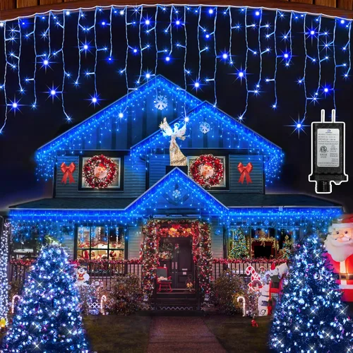 Vista 15 de 612 luces LED de Navidad de 60 pies con 136 gotas, 12 modos regulables, luces colgantes blancas frías al aire libre con memoria de temporizador