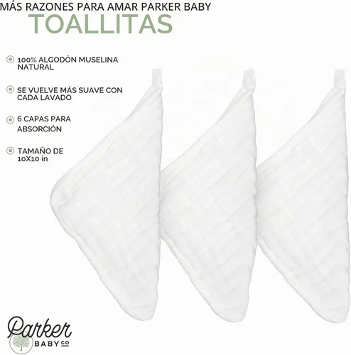 Vista 8 de Parker Baby Co. 100% algodón muselina bebé toallitas, 6-Pack Blanco