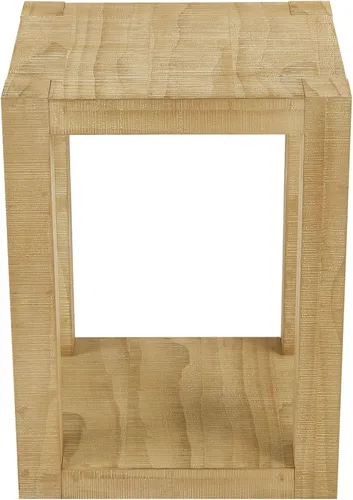 Vista 5 de Mesa auxiliar moderna de madera rústica de 2 niveles, mesas de noche compactas para sala de estar, mesita de noche rectangular minimalista