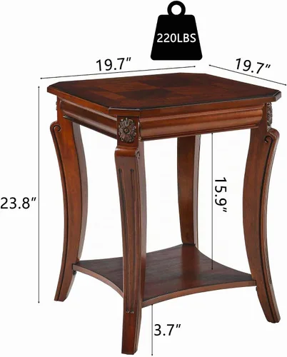 Vista 2 de PADMA HOUSE Mesa auxiliar de madera vintage con estante de almacenamiento Tapa de madera de cerezo