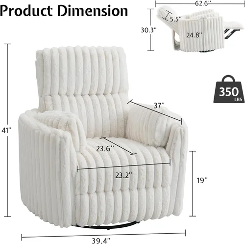 Vista 2 de Jocisland Silla Mecedora Eléctrica para Guardería, Sillas Reclinables Giratorias de Gran Tamaño para Adultos con 2 Almohadas, USB y Tipo-C, Cómodo
