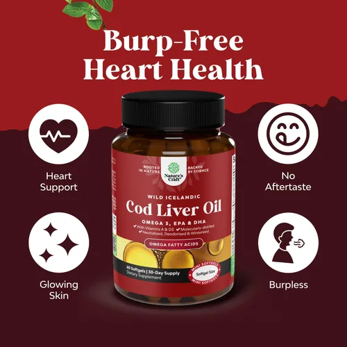 Vista 2 de Paquete de cápsulas blandas islandesas de aceite de hígado de bacalao capturado silvestre – Fish Omega 3 EPA DHA Vitamina D y A 1000 mg por porción