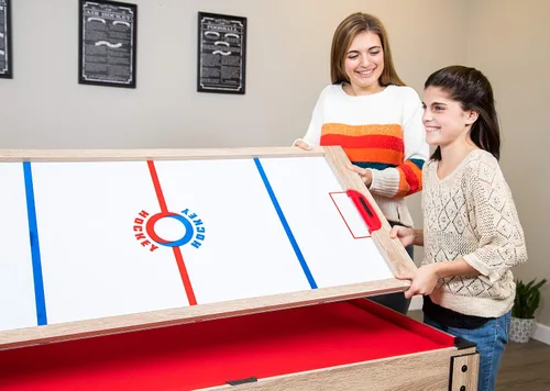 Vista 10 de Hathaway Madison - Mesa multijuego 6 en 1 de 54 pulgadas, ideal para salas de juegos familiares, incluye billar, futbolín, hockey deslizante, tenis