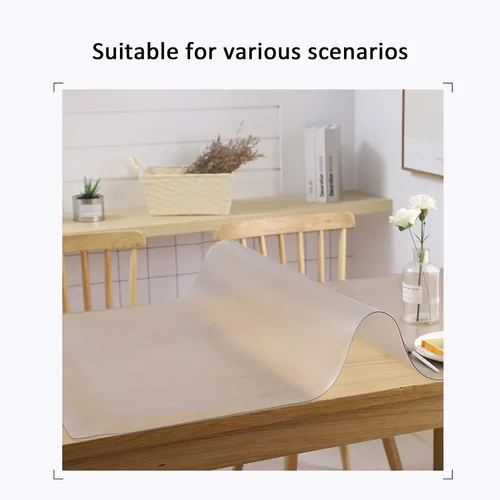 Vista 5 de Mantel de PVC resistente de 0.118 in (no encogido), transparente mate, con bordes biselados, resistente al agua/antiquemaduras, protector de mesa