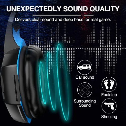 Vista 4 de VersionTECH. G2000 - Auriculares para juegos con micrófono con cancelación de ruido, luces LED, orejeras de memoria suave para PS5PS4Xbox