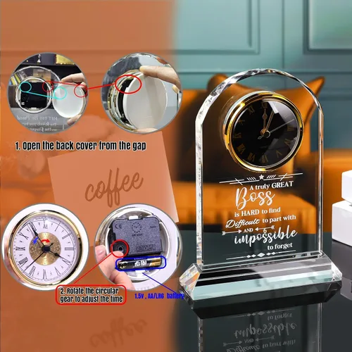 Vista 7 de Ornalrist Regalos de Jefe para Hombres y Mujeres Reloj de Cristal, Regalos para Jubilación Jefa Mujer - Regalo de Apreciación de Jefe para Hombres