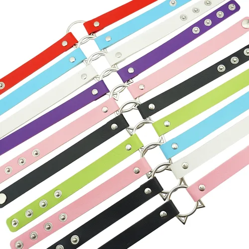 Vista 5 de Gargantilla de cuero ajustable suave PU gato punk gargantilla para mujeres niñas, Cuero, Aleación.