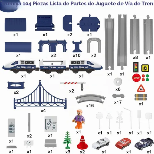 Vista 3 de Wdmiya Juegos de trenes para niños de 4 a 7 años, 104 piezas, trenes a Azul Ciudad 104 Pcs