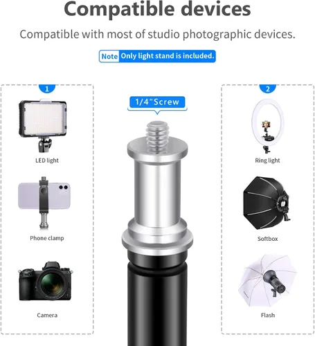 Vista 5 de Neewer Soporte de luz para fotografía, 3-6.6ft/92-200cm Soporte de trípode resistente ajustable para reflectores, softboxes, luces, paraguas