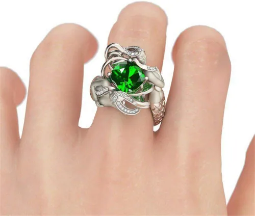 Vista 3 de Jeulia - Anillo de sirena con corte de cojín verde para mujer, novia, esposa, regalo de cumpleaños con caja de joyería