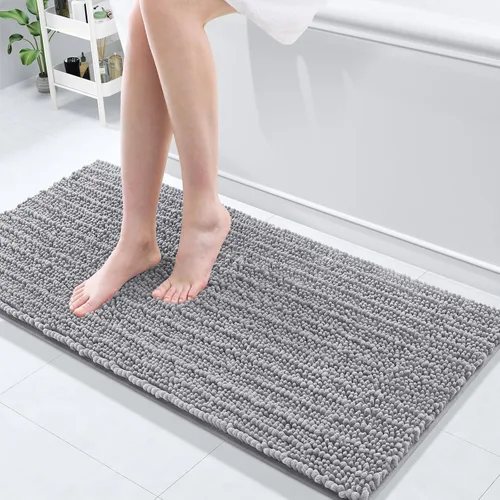 Vista 2 de Arotive Alfombras de baño de chenilla, 2 piezas, tamaño de alfombra de baño de 24 x 16 y 47 x 17 pulgadas, color gris, paquete de 2 artículos