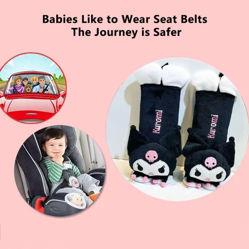 Vista 5 de Funda Kawaii para cinturón de seguridad de automóvil, lindo juego de 2 piezas de correa de asiento de anime, protector de cuello para decoración