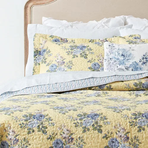 Vista 10 de Laura Ashley - Juego de edredón tamaño Queen, ropa de cama reversible de algodón con fundas a juego, decoración ligera del hogar para todas