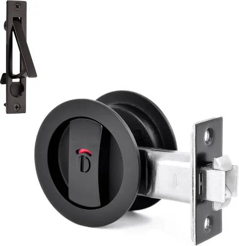 Vista 13 de Dontay Cerradura de indicadores codificados por color para puerta de bolsillo, cerradura de manijas de privacidad (cama/baño), fondo de 2-3/8 Níquel